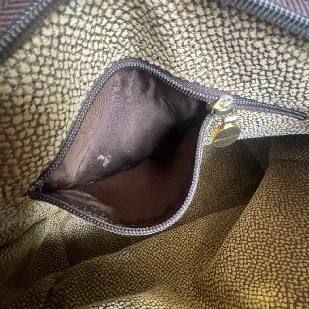 Borbonese Redwall Italy Leather Tote | Partridge Eye Textured | Brass | Vintage - Picture 11 of 13